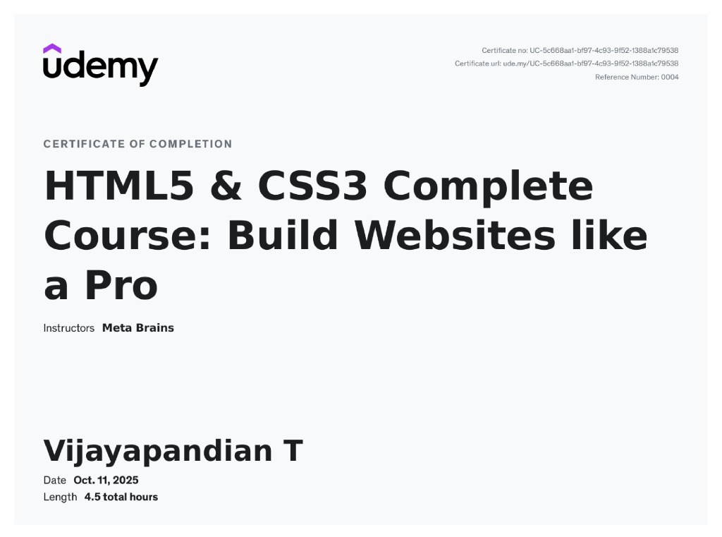 HTML5 & CSS3 Certificate